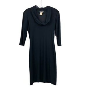 Vintage Black Market Womens S Black Cowl Neck Dress Long Sleeve Knee Length